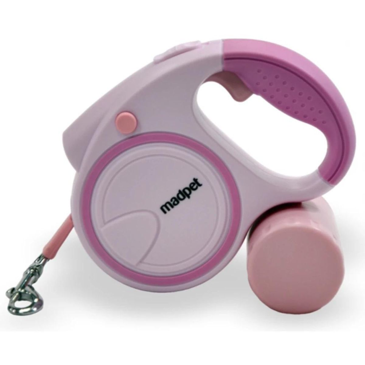 Πτυσσόμενος Οδηγός Ιμάντα 5m έως 50kg Ροζ με Led & Θήκη για Σακούλες Madpet